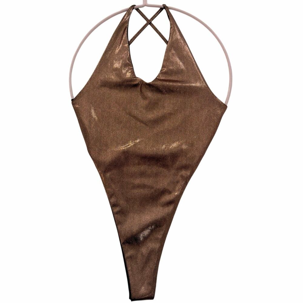 Ravissaint swim metallic gold brown sexy one piece size M  (belt not included)